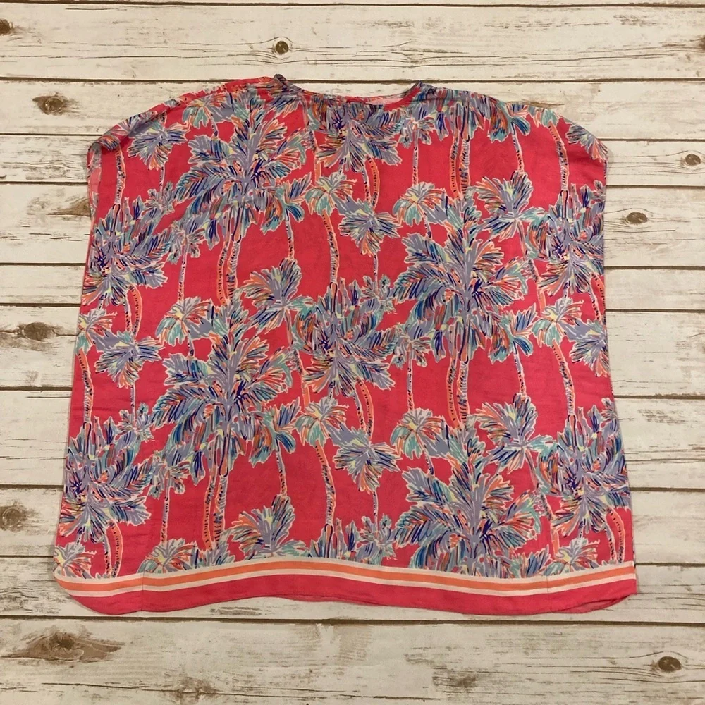 Lilly Pulitzer Girls Cover Up Caftan Tunic Nice Stems Flamingo Pink Youth Large